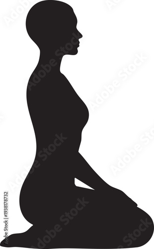Figure Kneeling and Sitting on Heels Side Profile Silhouettes