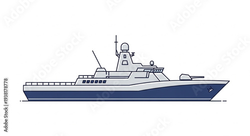 Navy Ship Illustration Side View.