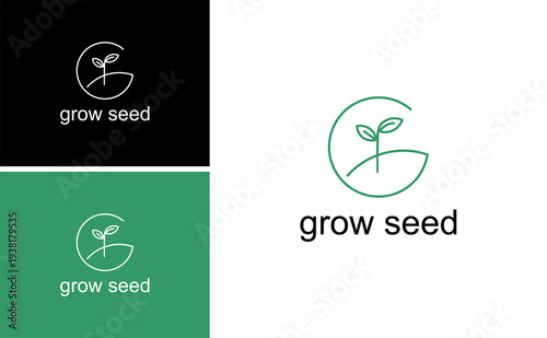 initial G grow seed logo with young plant inside circular shape. Natural eco friendly branding concept for agriculture farming gardening organic products and sustainable business identity