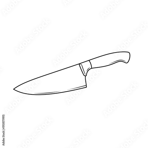Simple line art of a chef's knife, isolated on white