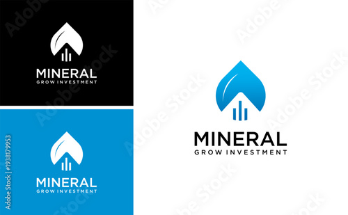Mineral Grow Investment logo icon vector modern business finance branding symbol with oil or water drop and chart illustration for corporate company identity design

