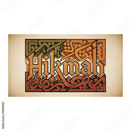 Ornate Arabic Calligraphy "Hikmah" (Wisdom) on Vintage Parchment Background