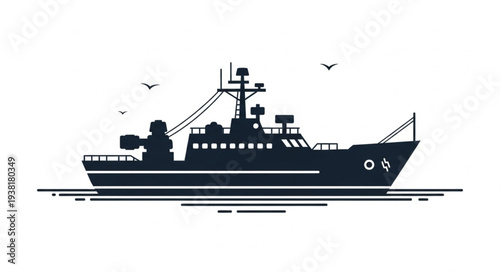 Navy Ship Silhouette Illustration Design.