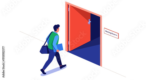 Businessman walking into designated meeting room with folder