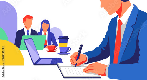 Businessman taking notes during a corporate meeting