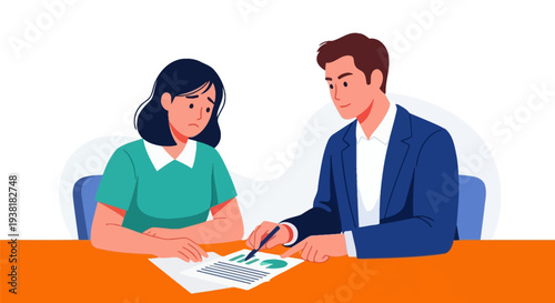 Consultant advising concerned client about financial reports