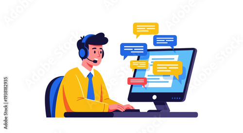 Customer support representative communicating through online chat
