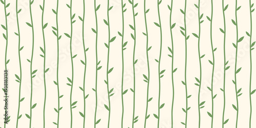 Floral stripes pattern. Herb lines with tiny leafs, wavy vertical stripe seamless background	