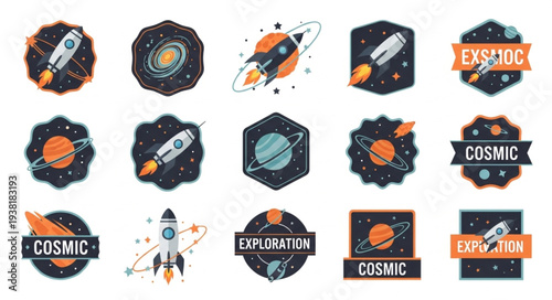 Collection of Space Exploration Badges and Emblems.