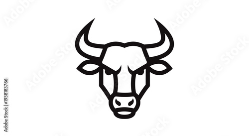 Black and White Bull Head Illustration.