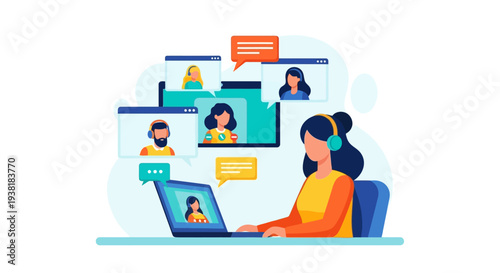 Remote employee participating in virtual team video conference