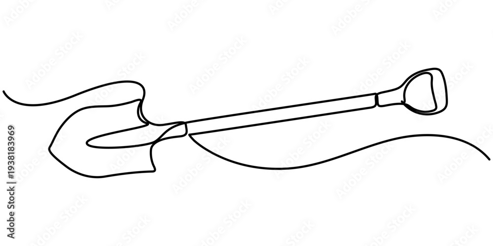 Obraz premium shovel continuous one line drawing, One line drawing in a minimalist style, One line drawing background, outline illustration. 