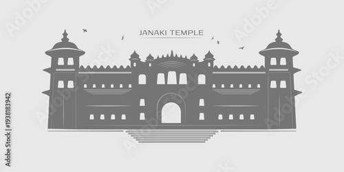 Janaki Temple Janakpur Nepal – Historic Mithila Palace Temple Architecture Vector Illustration