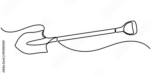 shovel continuous one line drawing,  One line drawing in a minimalist style,  One line drawing background, outline illustration. 