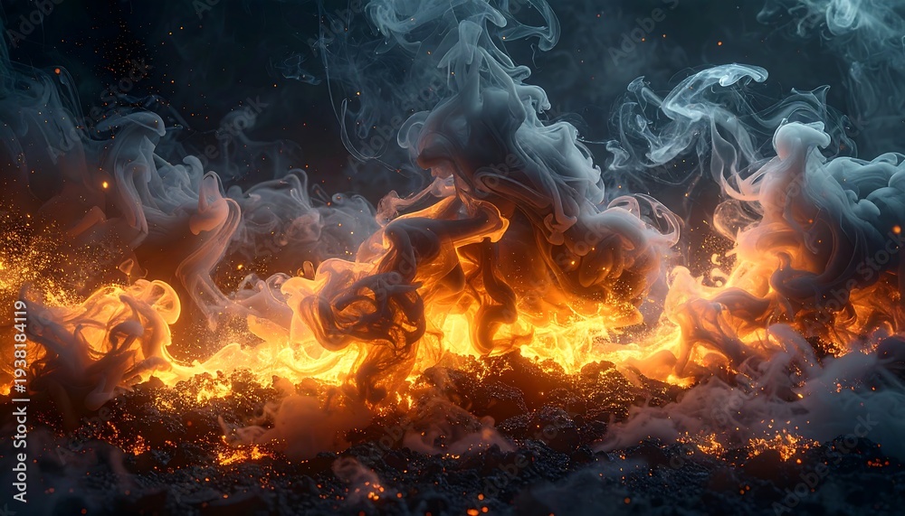 Fototapeta premium Swirling orange and white smoke amidst dark gray background