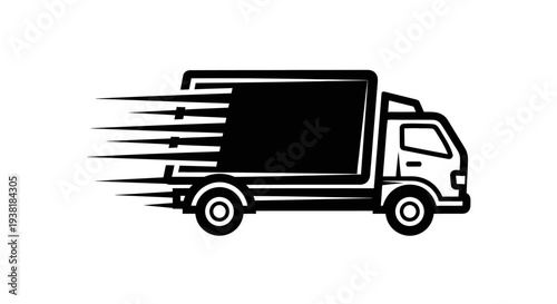 Fast Delivery Truck Icon with Speed Lines Symbolizing Quick Shipping Service on Isolated White Background