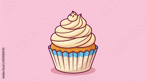 A delicious cupcake with creamy frosting on a pink background.