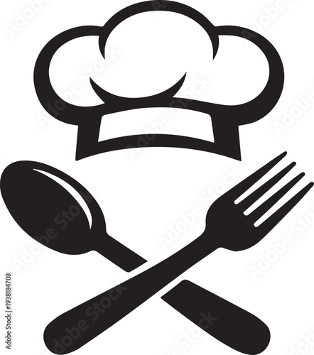 Chef hat, spoon, and fork vector illustration