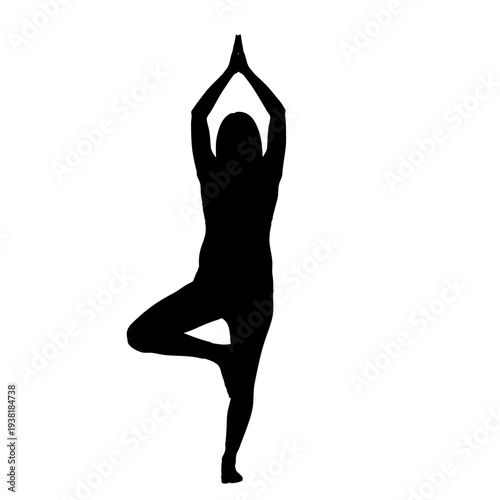 Silhouette of woman in tree pose demonstrating yoga balance and strength.
