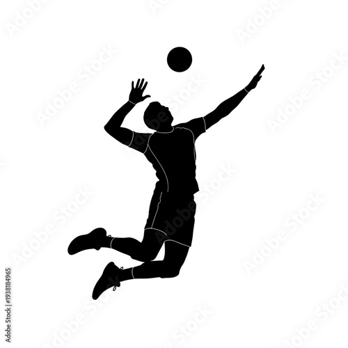 Silhouette of Volleyball Player Spiking Ball in Mid-Air.