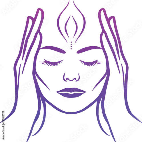 Woman with closed eyes and hands on her head vector  illustration
