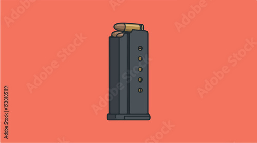 Cartoon illustration of a loaded gun magazine with bullets.