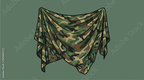 Camouflage Scarf Illustration with Green Background.