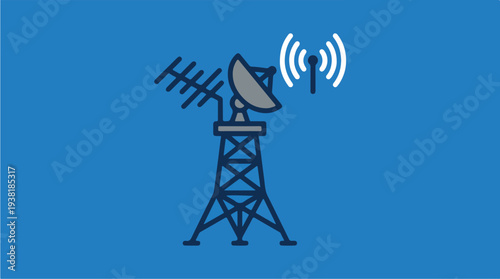 Communication Tower with Satellite Dish and Antennas.