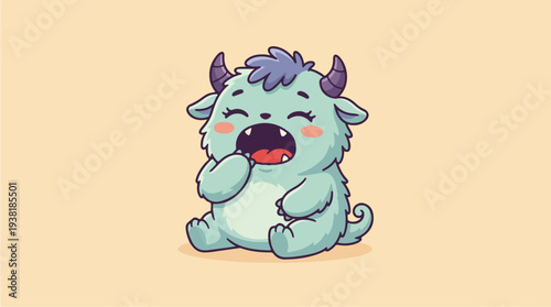 Cute Baby Monster Yawning with Big Mouth Open.