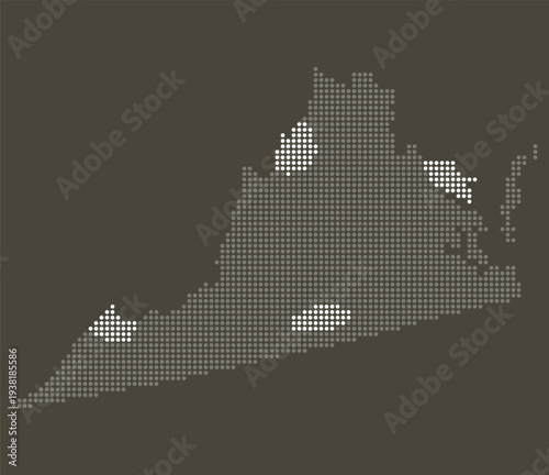 Virginia State Grey and White Dotted Map on Brown