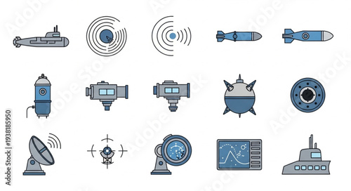 Satellite Communication Equipment Icons Set.
