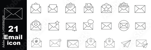 Mail icon set. Email icon vector set isolated on transparent. Envelope icon, mail icon vector for web, computer and mobile app