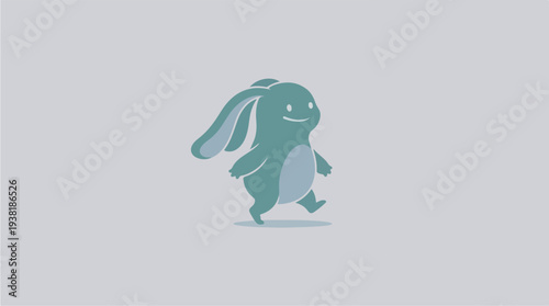 Cute cartoon bunny character walking happily.