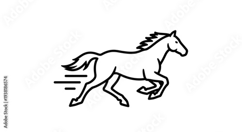 Black and White Horse Illustration Running.
