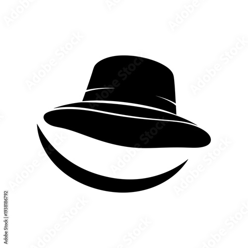 Stylish black hat with a wide brim and a crescent moon design.