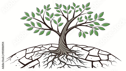 Tree Growing From Broken Planet Vector Illustration