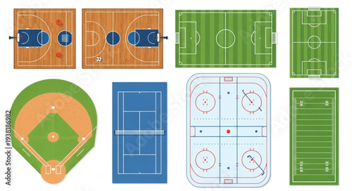 Collection of Various Sports Fields and Courts Illustration.