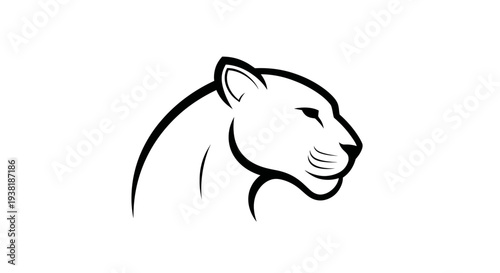 Black and White Line Drawing of Lioness Head.