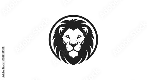 Black and white lion head logo.