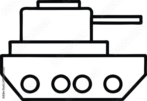 Simple Icon of a Military Tank in Outline Style