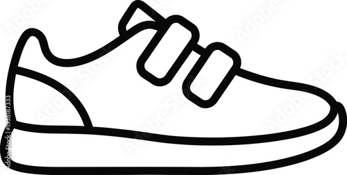 Velcro Strap Sneaker Black Outline Icon – Editable Stroke Flat Vector Velcro Shoe Line Symbol for Web & App UI