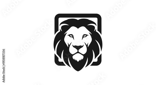 Black and white lion head logo.