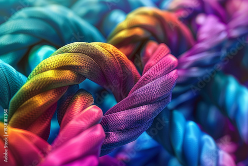 Creative Interlaced Ropes in Bright Colors Symbolizing Cooperation and Support