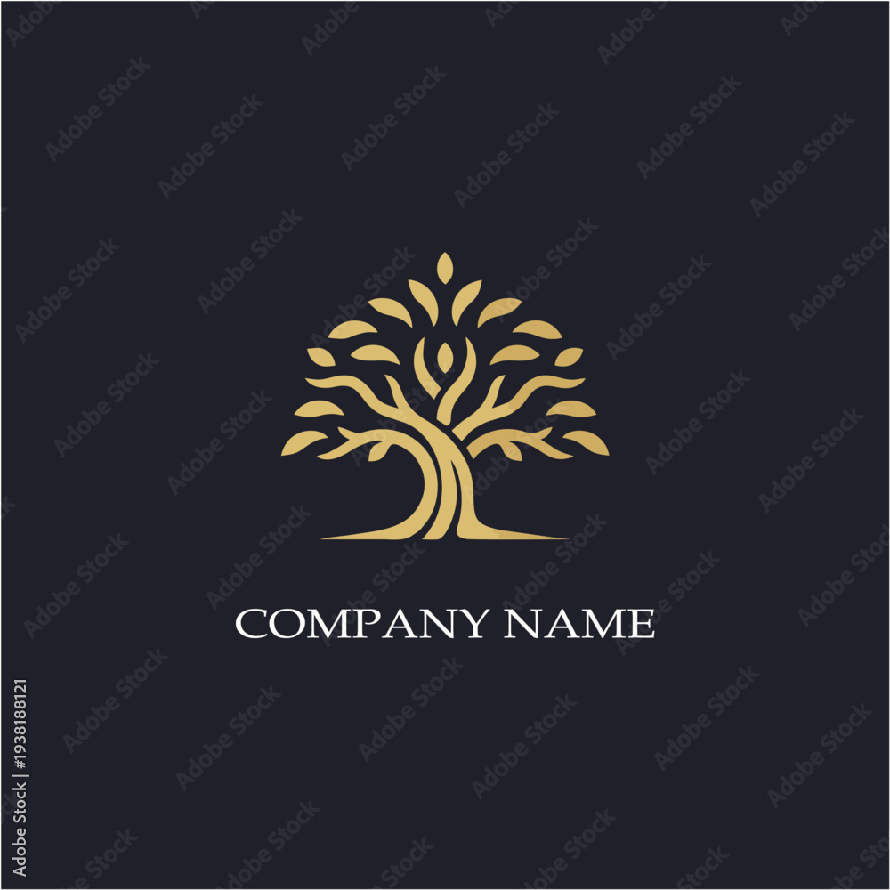 Obraz premium Elegant Tree Brand Logo in Gold