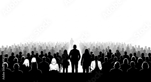 Silhouette of People in Crowd.