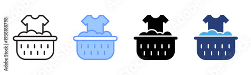 Laundry Bucket icon set multiple style collection