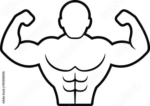 Strong Man Bodybuilder Line Art Fitness Icon