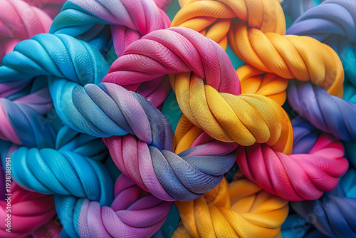 Colorful Interwoven Ropes Abstract Symbolizing Teamwork, Unity, and Strong Connections