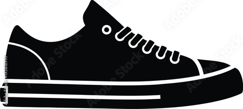 Canvas Sneaker Black Solid Glyph Icon – Flat Vector Canvas Shoe Silhouette for Sports, Fashion & UI Design