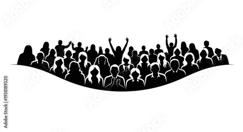 Silhouette of Cheering Crowd People.